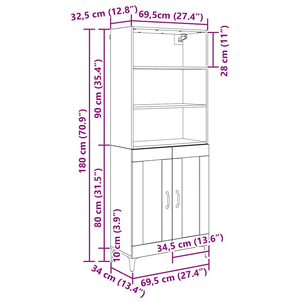 Credenza Montaggio a parete 2 pcs Rovere nero Legno multistrato