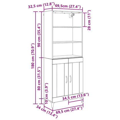 Credenza Montaggio a parete 2 pcs Rovere nero Legno multistrato