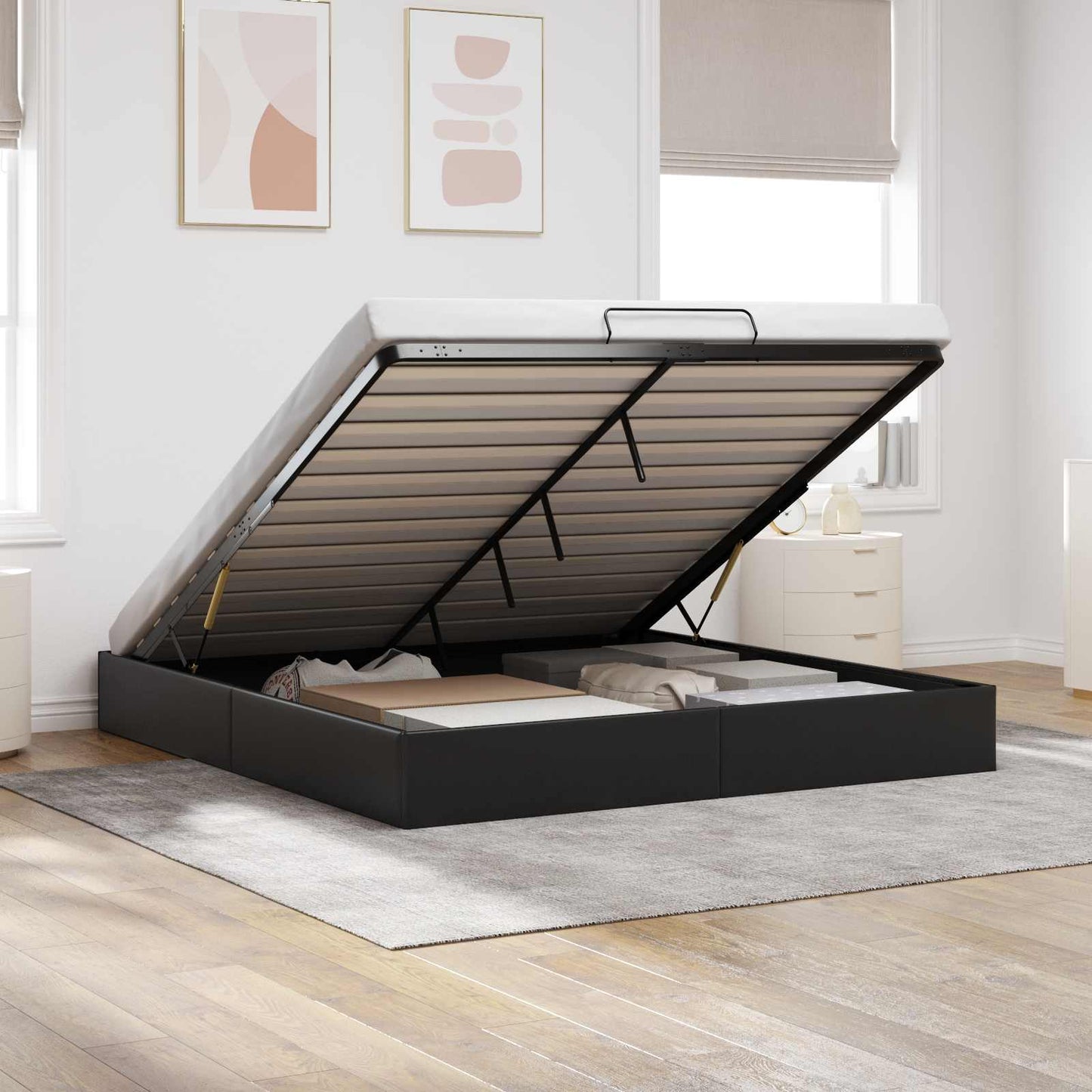 Letto ottomano Nero King size Similpelle | homemem39