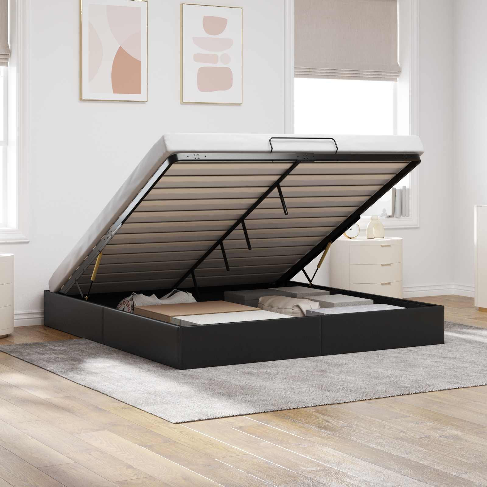 Letto ottomano Nero King size Similpelle | homemem39