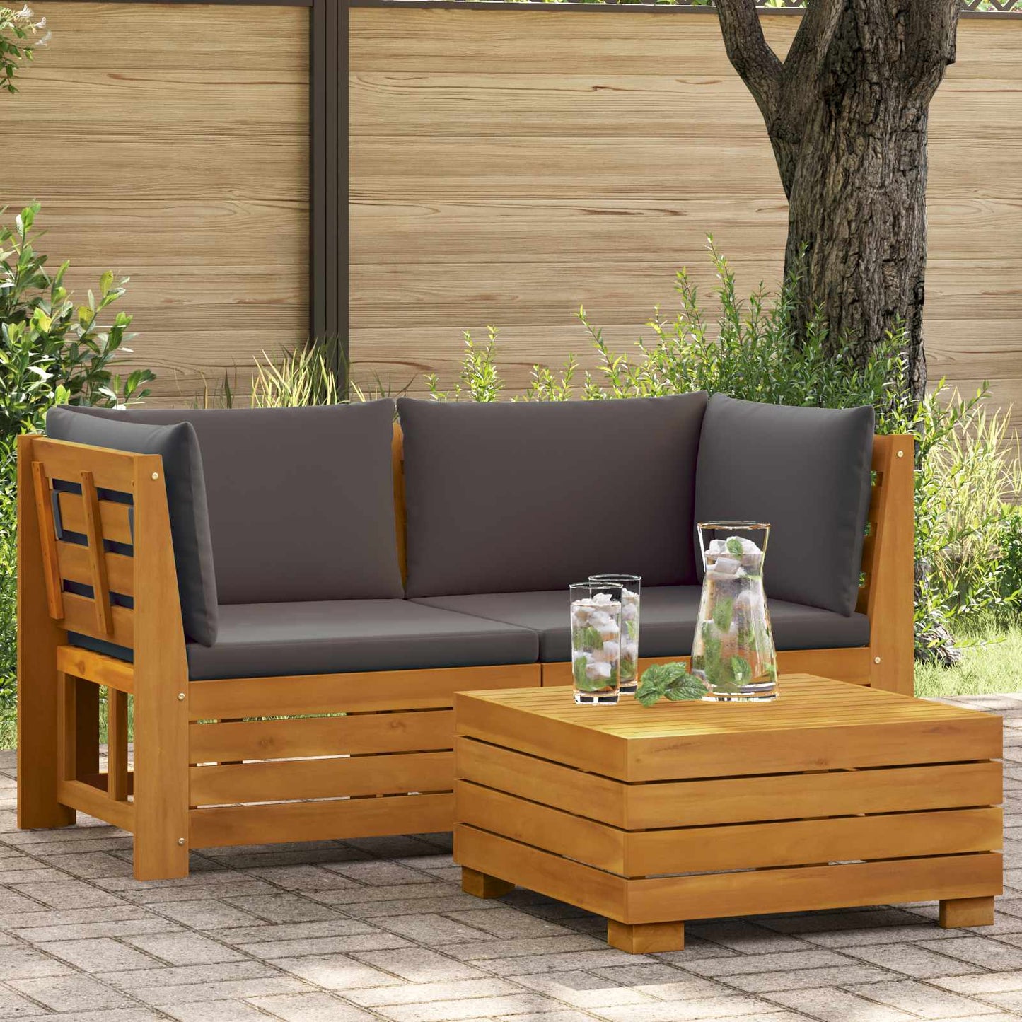 2 Pezzo Set Lounge da Giardino Legno di Acacia Massello Marrone | homemem39