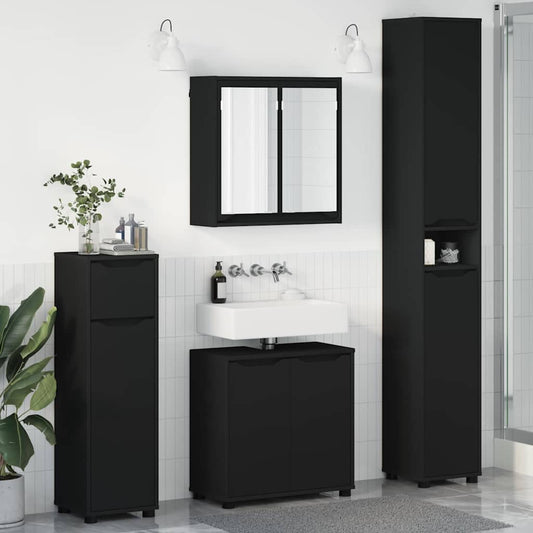 Set di mobili per il bagno 4 pcs Nero Legno multistrato