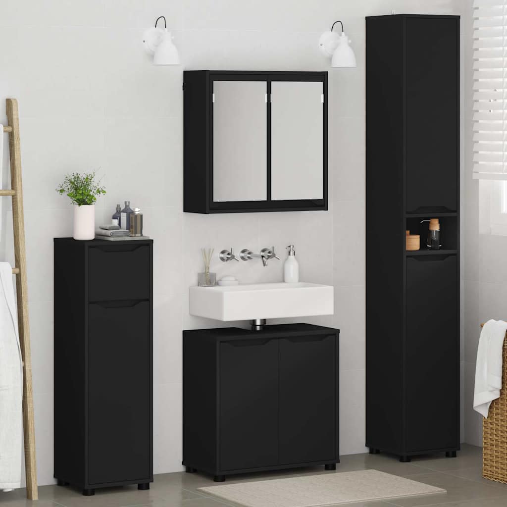 Set di mobili per il bagno 4 pcs Nero Legno multistrato