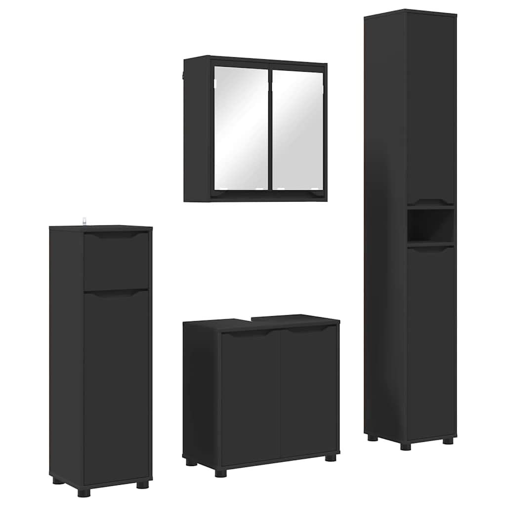 Set di mobili per il bagno 4 pcs Nero Legno multistrato