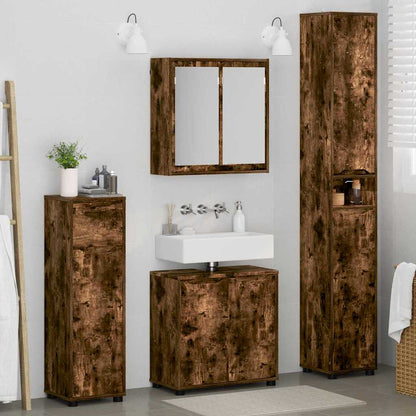 Set di mobili per il bagno 4 pcs Rovere fumé Legno multistrato