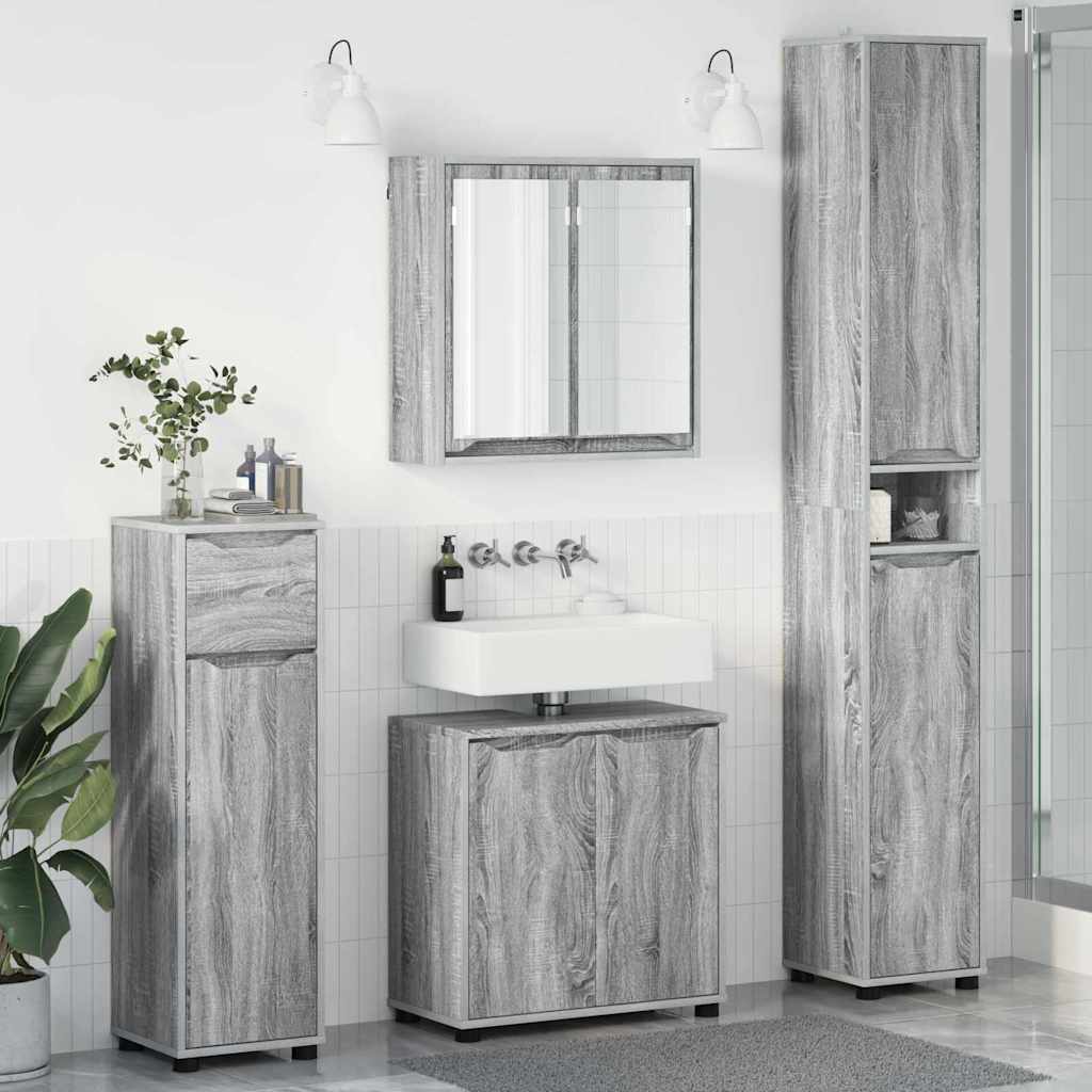 Set di mobili per il bagno con cassetto 4 pcs Grigio Sonoma