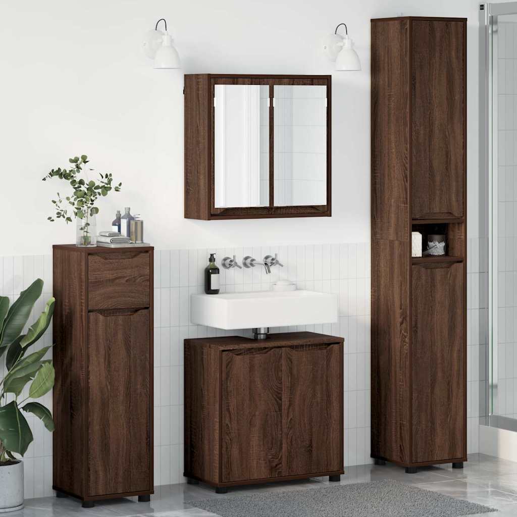 Set di mobili per il bagno con cassetto 4 pcs Rovere Marrone