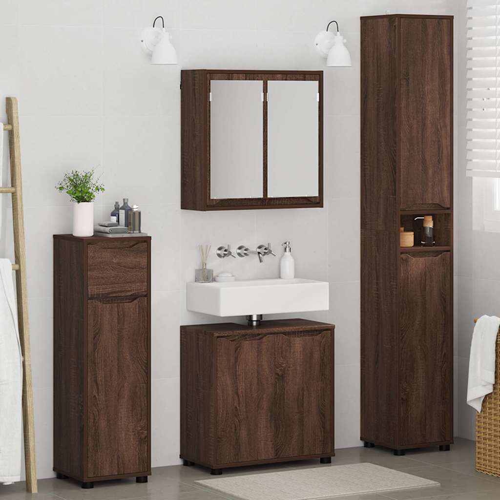 Set di mobili per il bagno con cassetto 4 pcs Rovere Marrone