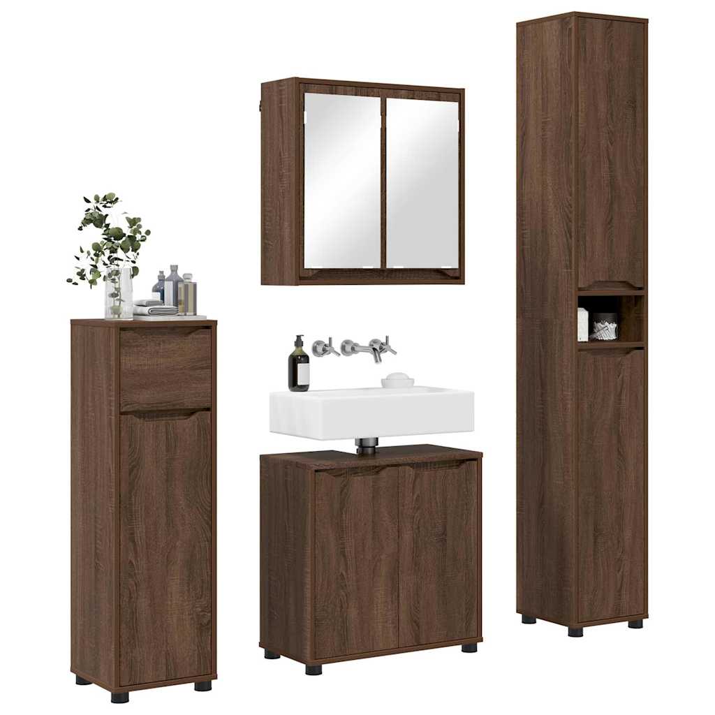 Set di mobili per il bagno con cassetto 4 pcs Rovere Marrone