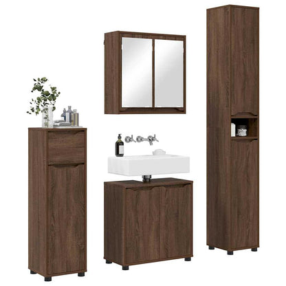 Set di mobili per il bagno con cassetto 4 pcs Rovere Marrone
