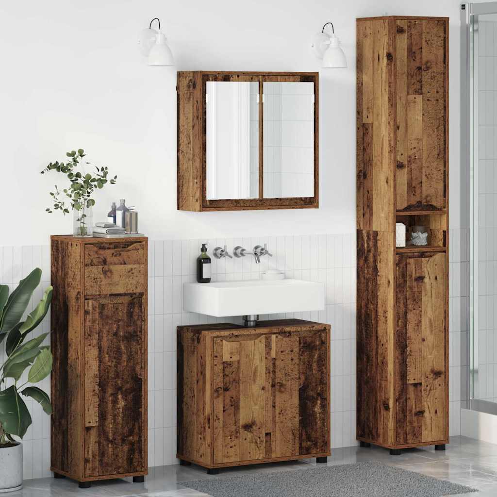 Set di mobili per il bagno con cassetto 4 pcs Legno vecchio