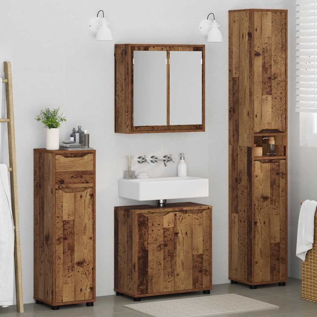 Set di mobili per il bagno con cassetto 4 pcs Legno vecchio