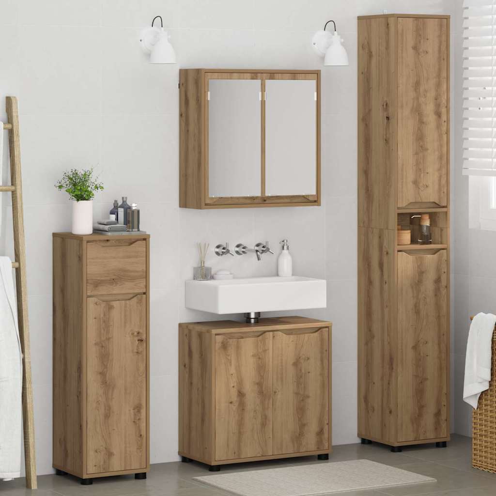 Set di mobili per il bagno con ruota 4 pcs Rovere artigianale