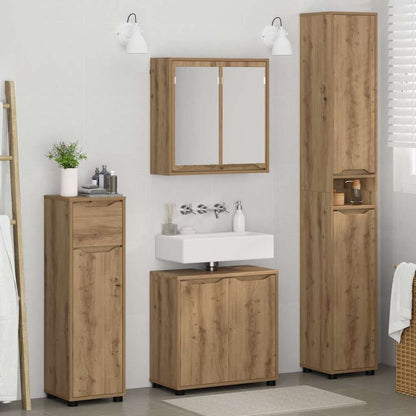 Set di mobili per il bagno con ruota 4 pcs Rovere artigianale