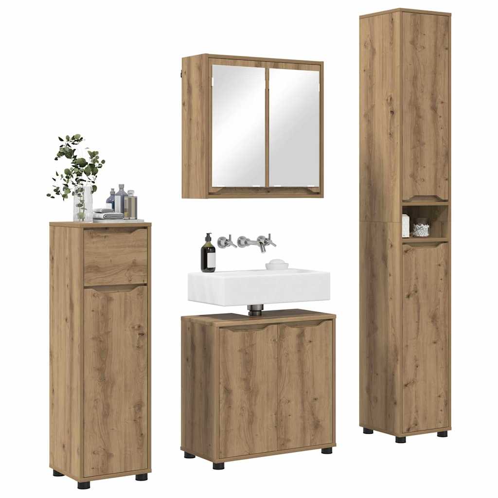 Set di mobili per il bagno con ruota 4 pcs Rovere artigianale