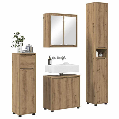 Set di mobili per il bagno con ruota 4 pcs Rovere artigianale