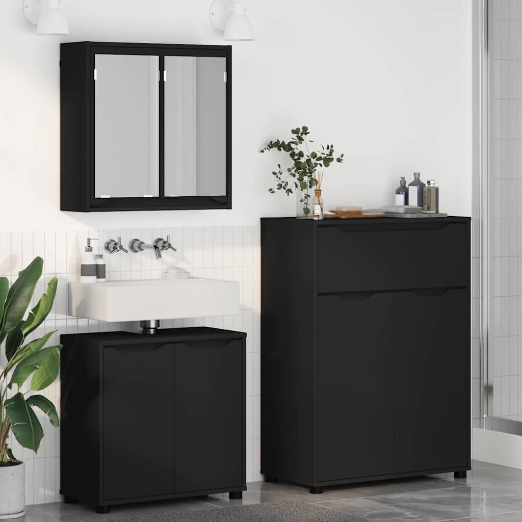 Set di mobili per il bagno 3 pcs Nero Legno multistrato