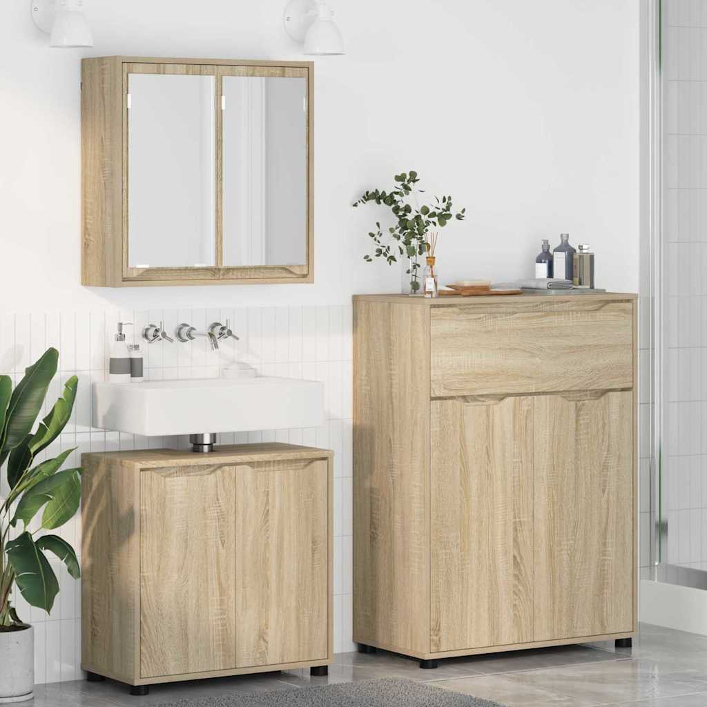 Set di mobili per il bagno con cassetto 3 pcs Rovere Sonoma