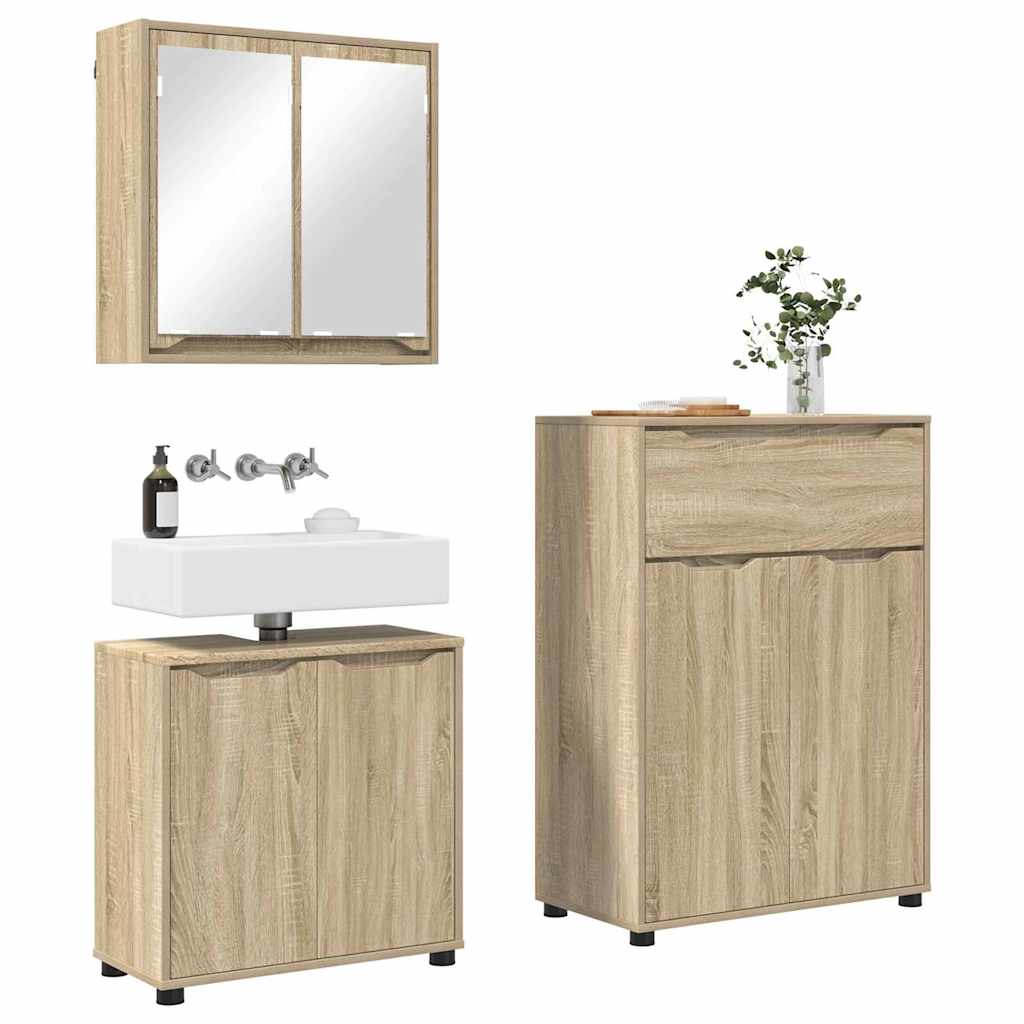 Set di mobili per il bagno con cassetto 3 pcs Rovere Sonoma