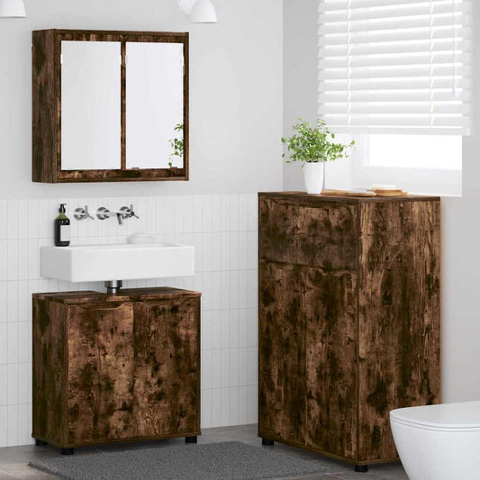 Set di mobili per il bagno 3 pcs Rovere fumé Legno multistrato