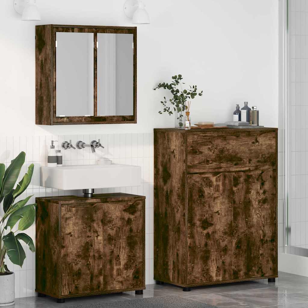 Set di mobili per il bagno 3 pcs Rovere fumé Legno multistrato