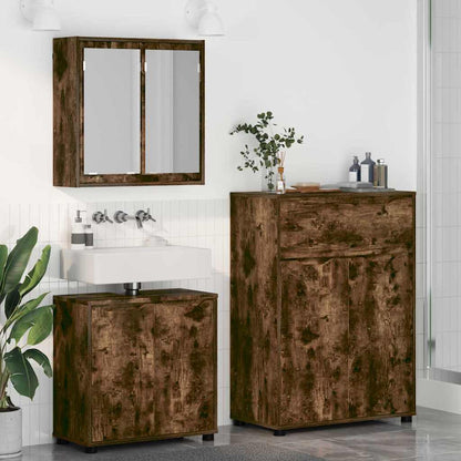Set di mobili per il bagno 3 pcs Rovere fumé Legno multistrato