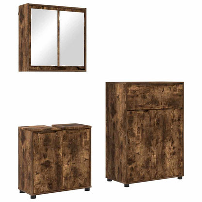 Set di mobili per il bagno 3 pcs Rovere fumé Legno multistrato
