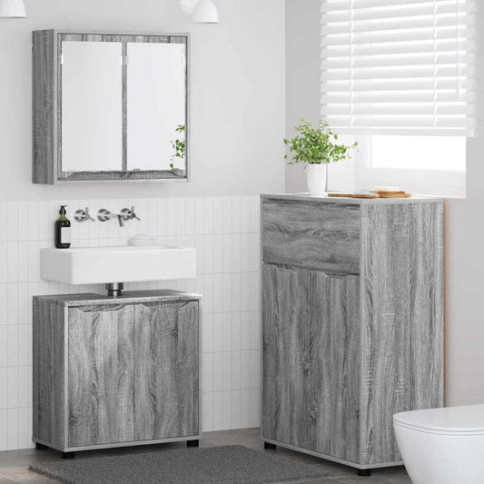 Set di mobili per il bagno con cassetto 3 pcs Grigio Sonoma