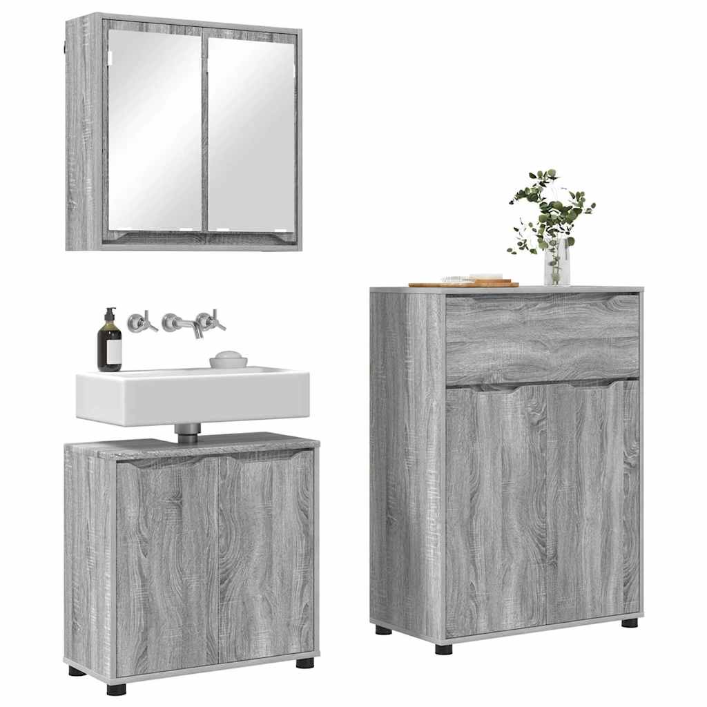 Set di mobili per il bagno con cassetto 3 pcs Grigio Sonoma