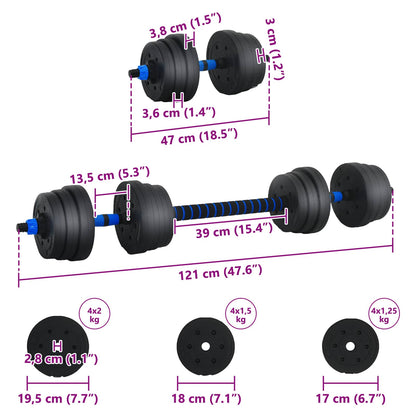 Set di Manubri 2-in-1 30kg Nero e Blu Cemento e sabbia di ferro | homemem39