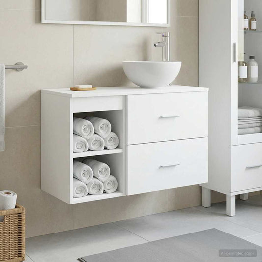 Set di mobili per il bagno 2 pcs Bianco Legno ingegnerizzato | homemem39