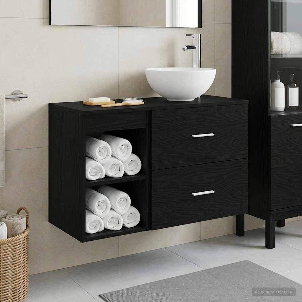 Set di mobili per il bagno 2 pz Rovere Nero