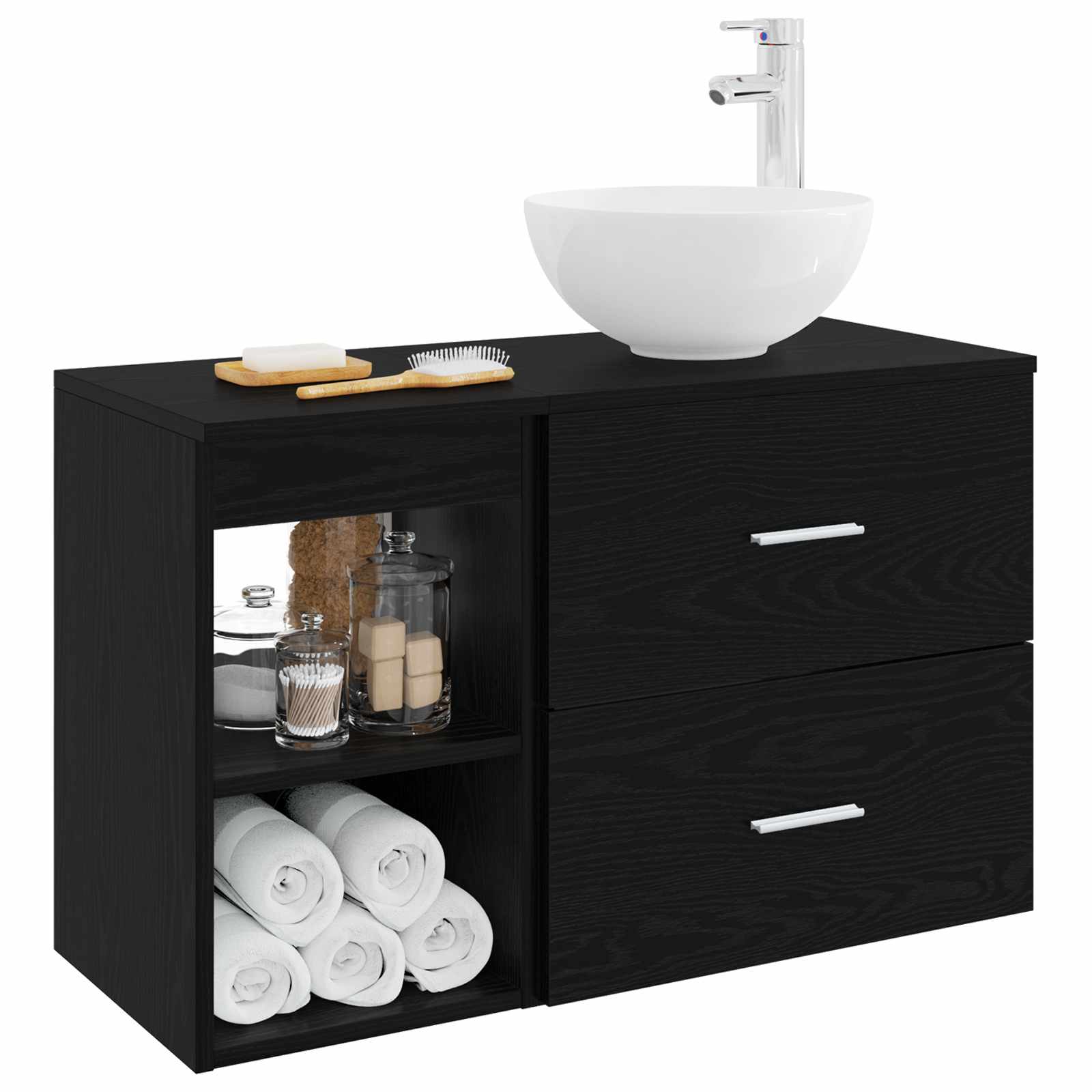 Set di mobili per il bagno 2 pcs Rovere Nero | homemem39