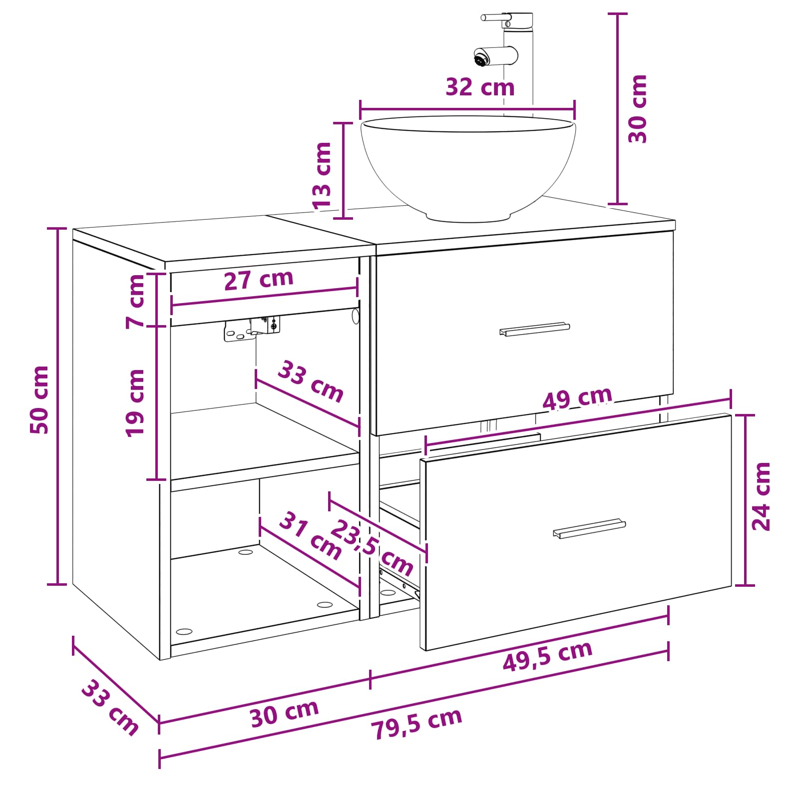 Set di mobili per il bagno 2 pcs Legno antico | homemem39