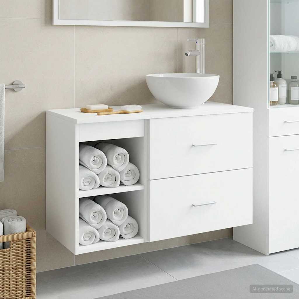 Set di mobili per il bagno 2 pcs Bianco Legno ingegnerizzato | homemem39