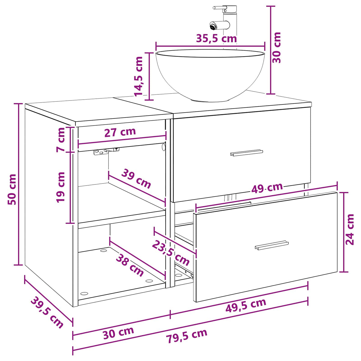 Set di mobili per il bagno 2 pcs Legno antico | homemem39