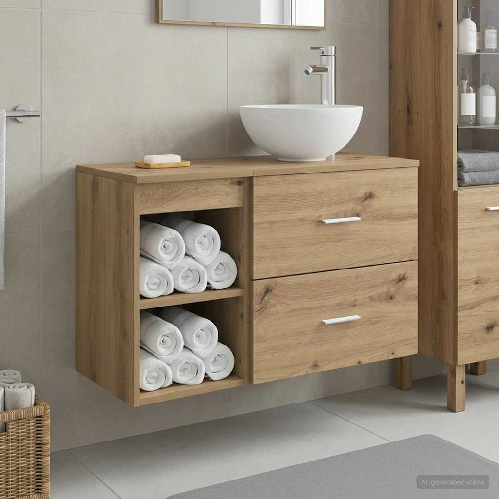 Set di mobili per il bagno 2 pz Rovere Artigianale | homemem39