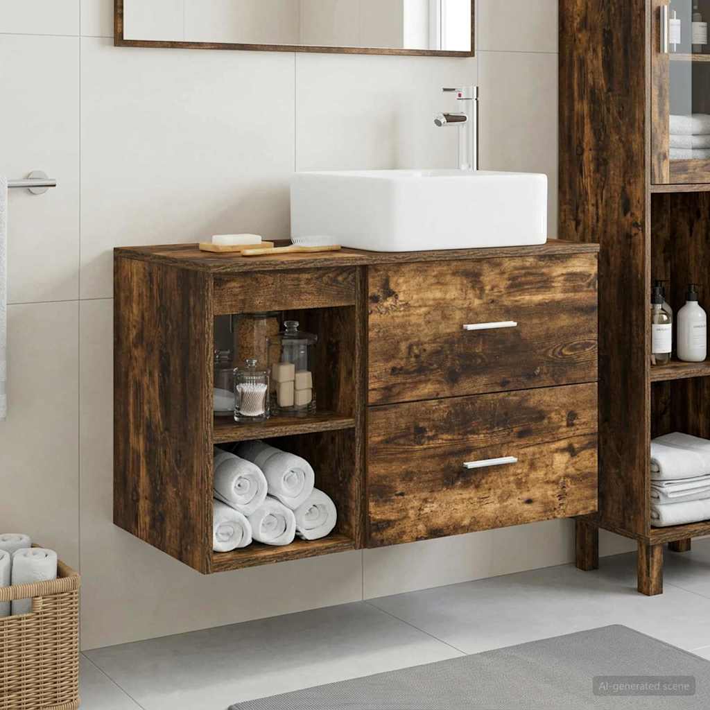 Set di mobili per il bagno 2 pcs Rovere Fumo | homemem39