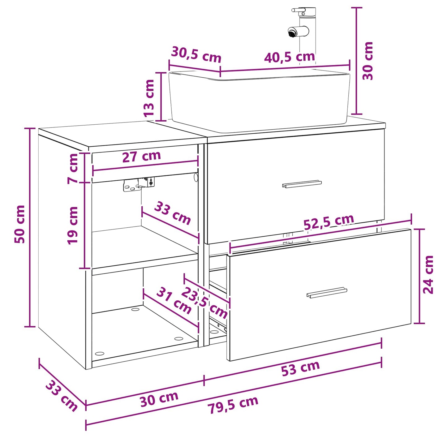 Set di mobili per il bagno 2 pcs Legno antico | homemem39