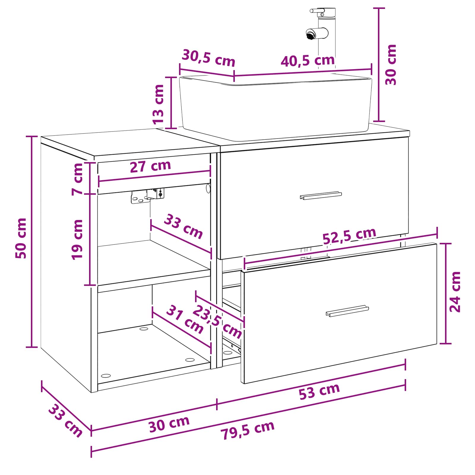 Set di mobili per il bagno 2 pcs Legno antico | homemem39
