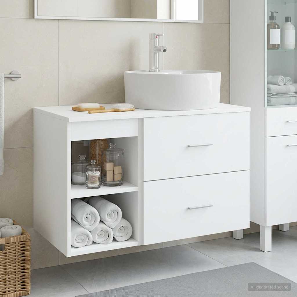 Set di mobili per il bagno 2 pz Bianco Legno ingegnerizzato