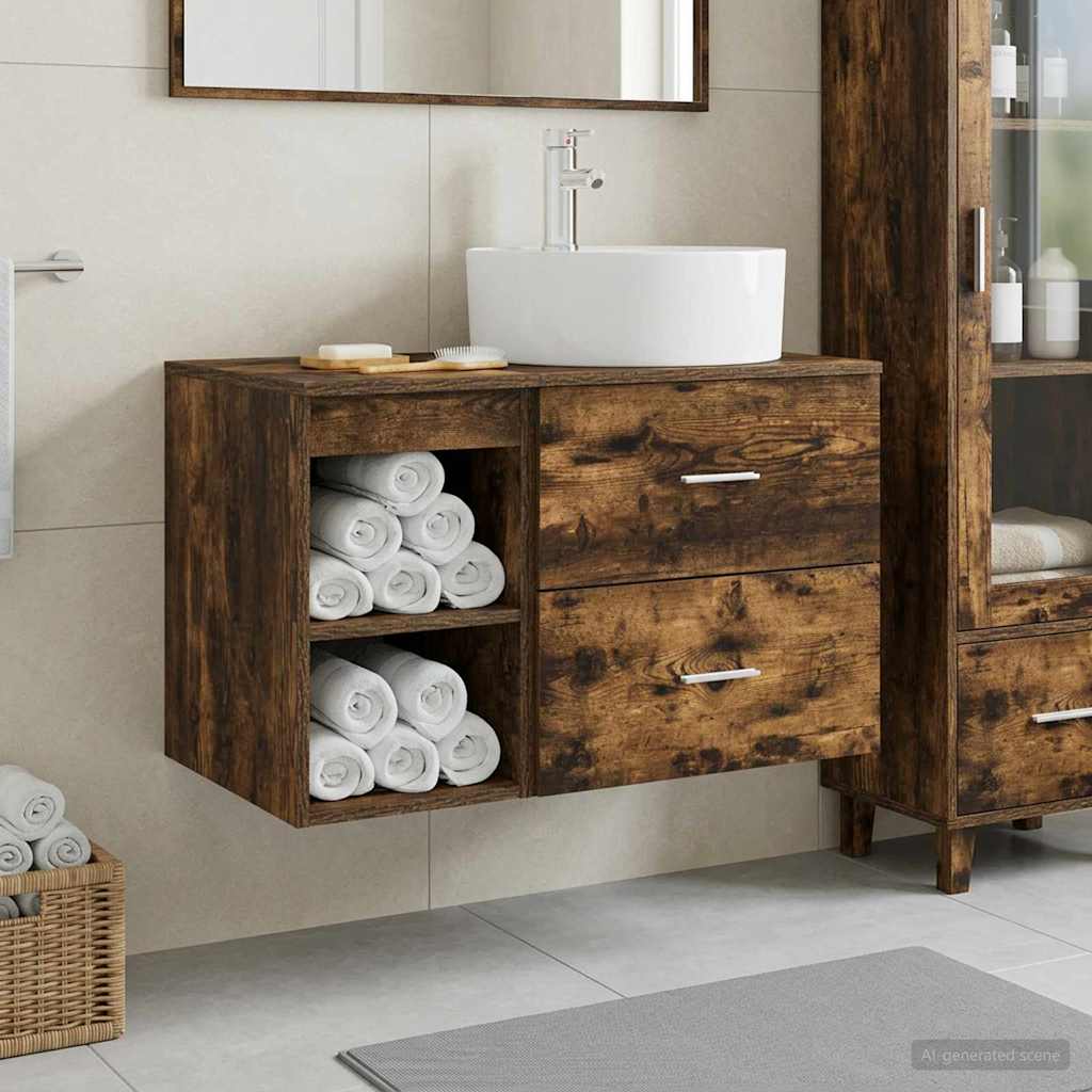 Set di mobili per il bagno 2 pcs Rovere Fumo | homemem39