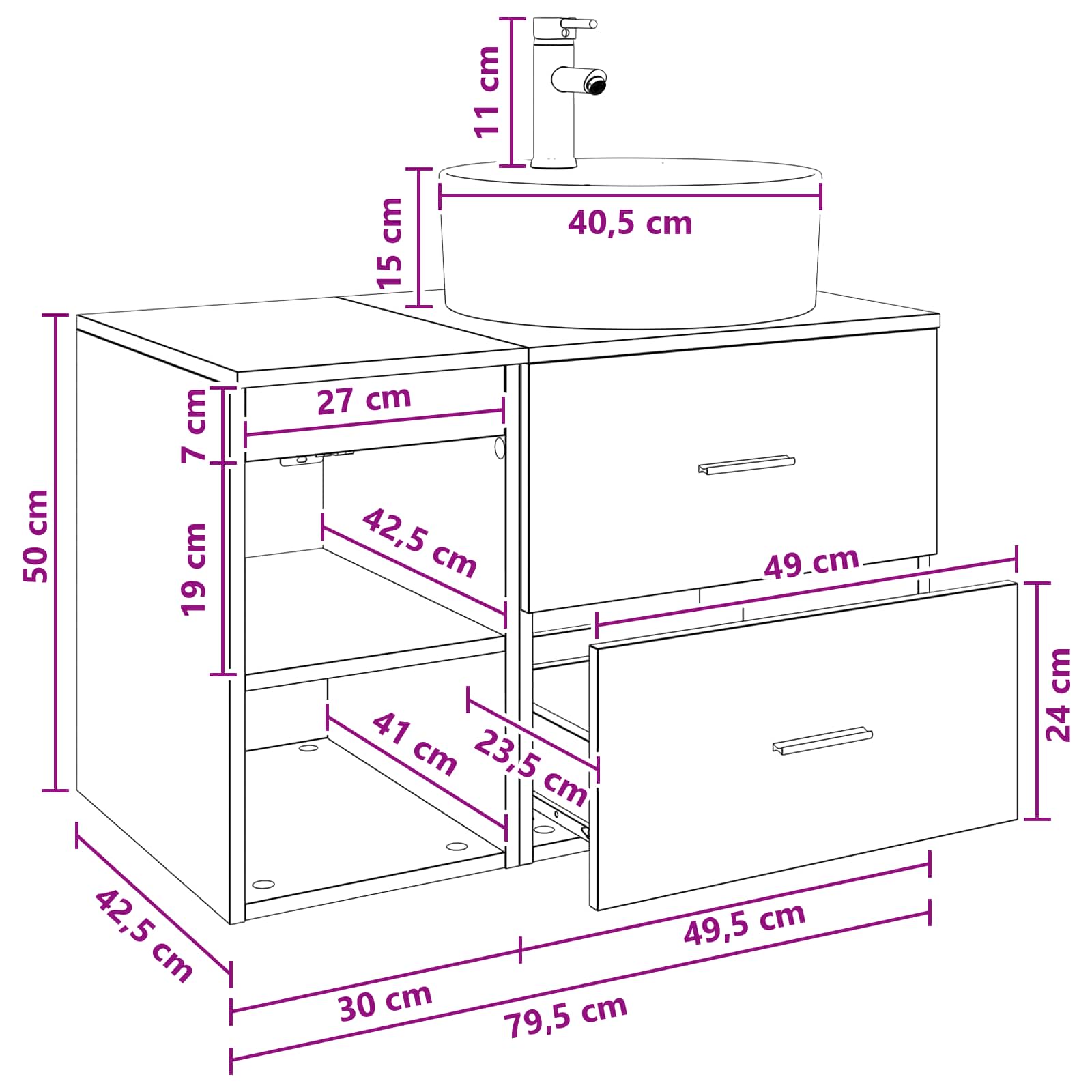 Set di mobili per il bagno 2 pcs Rovere Fumo | homemem39