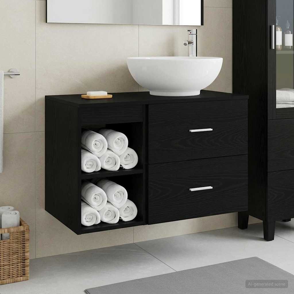 Set di mobili per il bagno 2 pcs Rovere Nero | homemem39