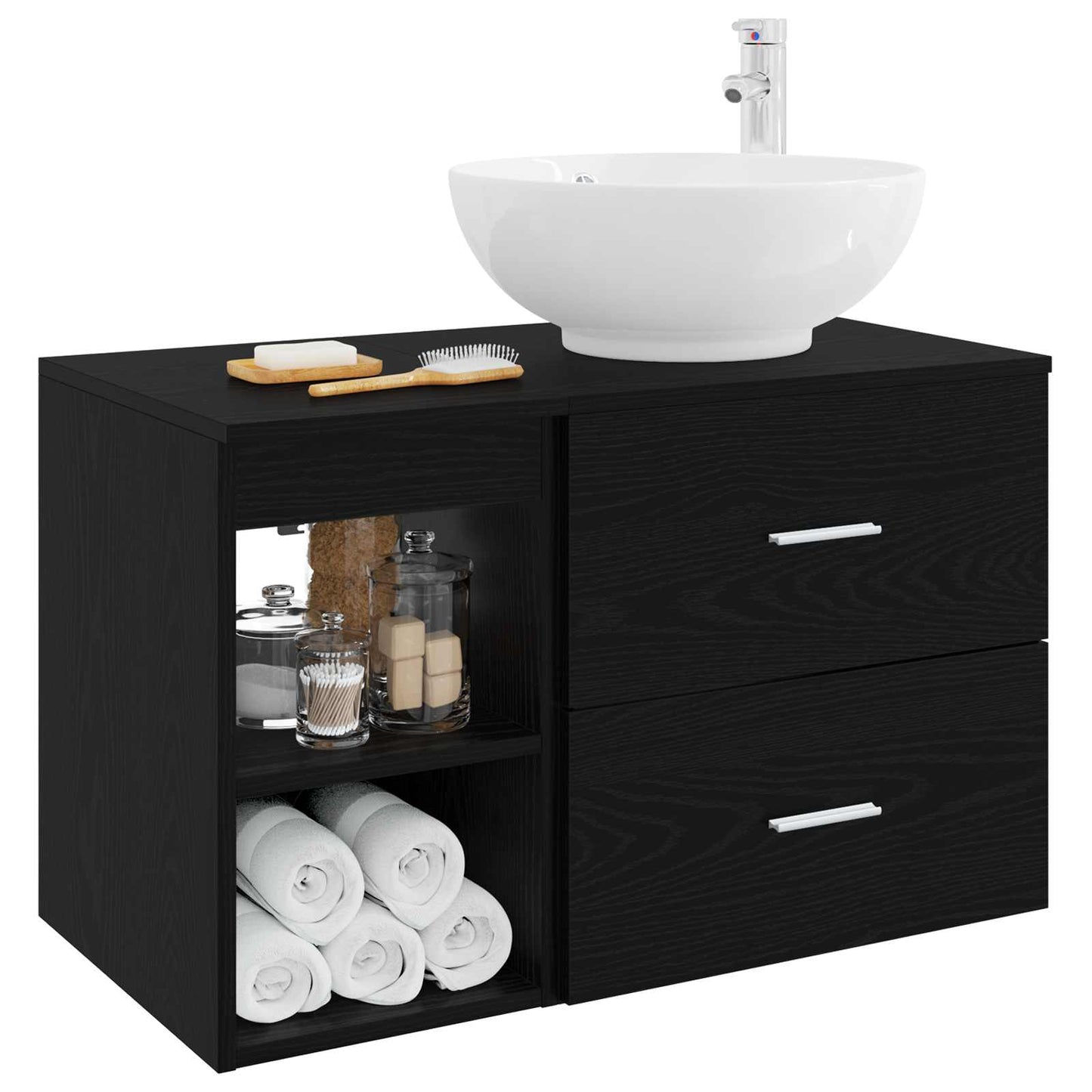 Set di mobili per il bagno 2 pcs Rovere Nero | homemem39