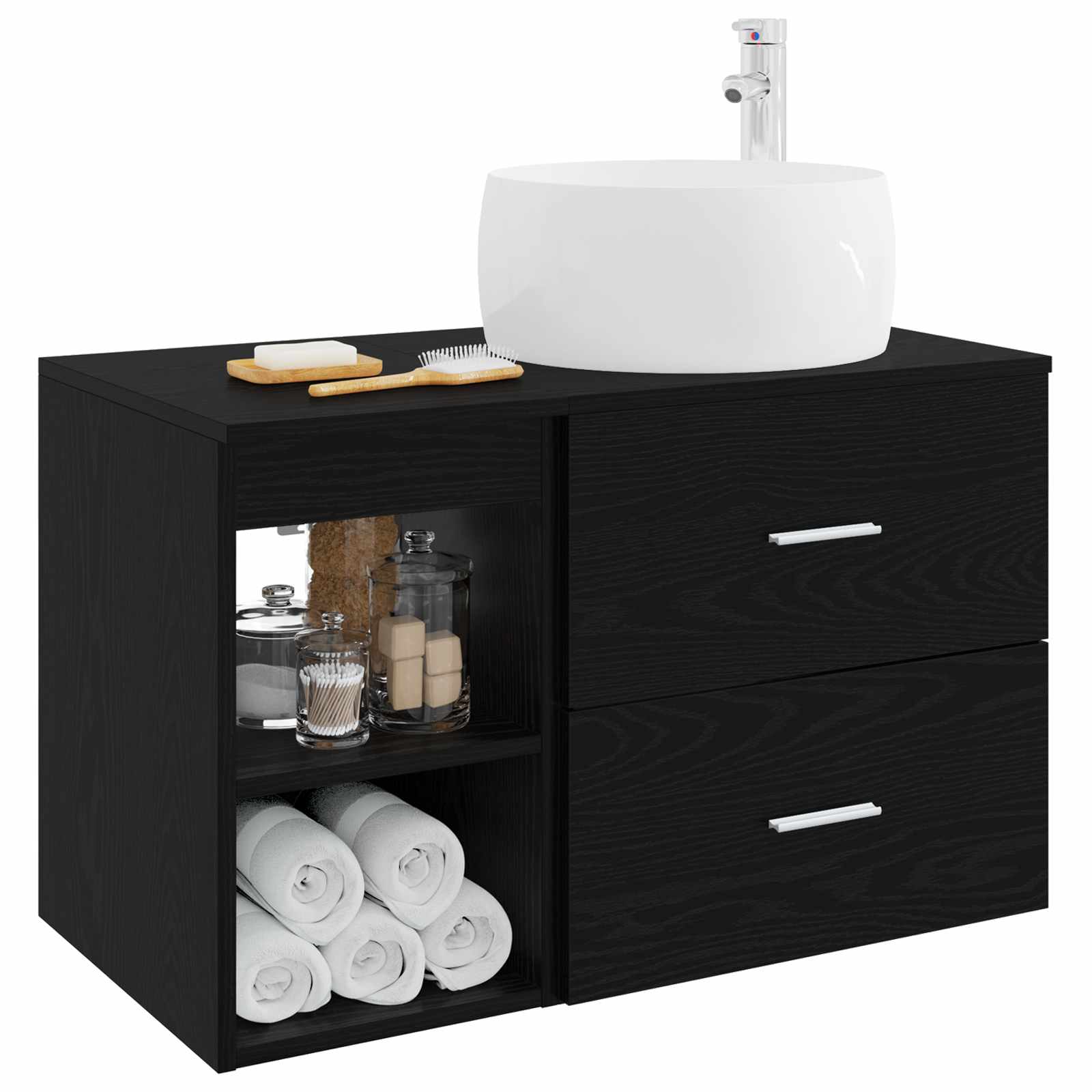 Set di mobili per il bagno 2 pcs Rovere Nero | homemem39