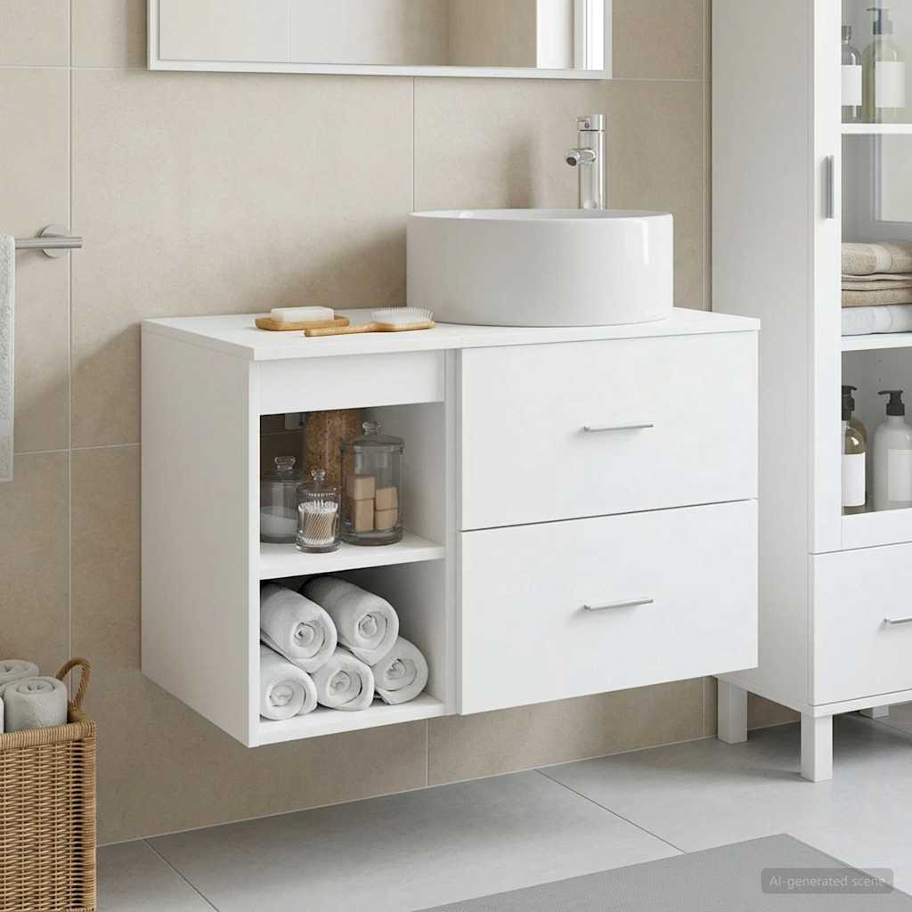 Set di mobili per il bagno 2 pcs Bianco Legno ingegnerizzato | homemem39