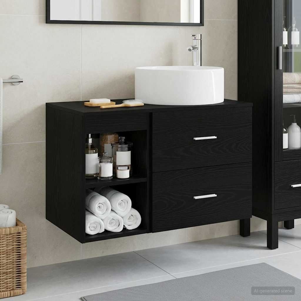 Set di mobili per il bagno 2 pcs Rovere Nero | homemem39