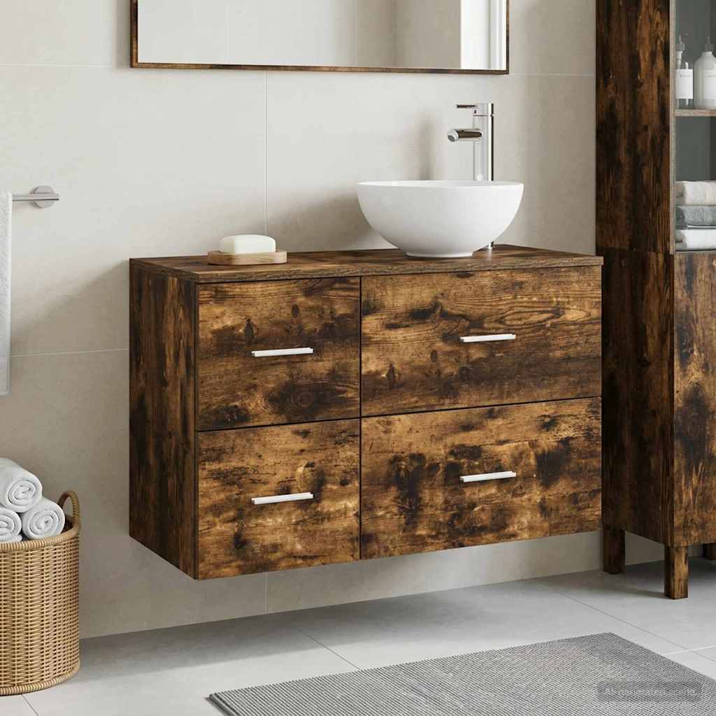Set di mobili per il bagno 2 pz Rovere Fumo