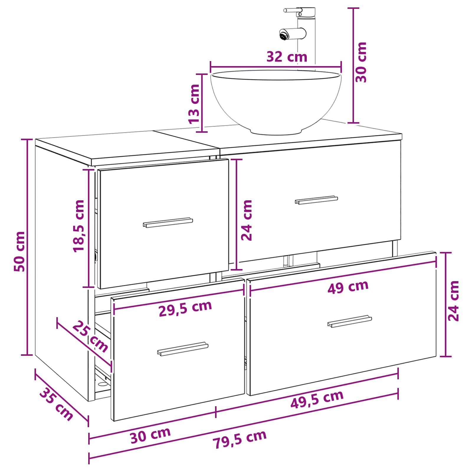 Set di mobili per il bagno 2 pcs Rovere Fumo | homemem39